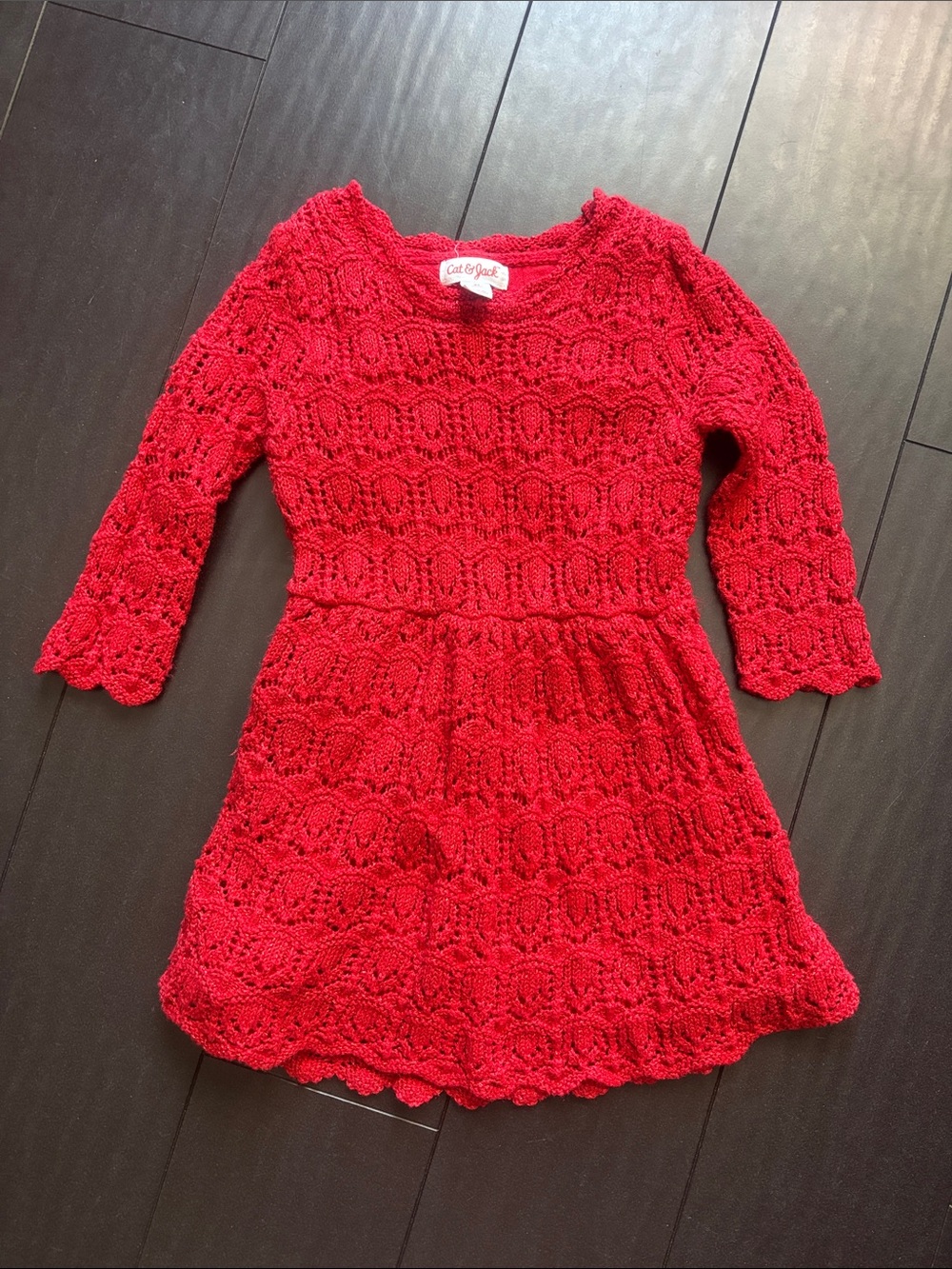 Cat & Jack Bright Red Crochet Knit Dress for Girls